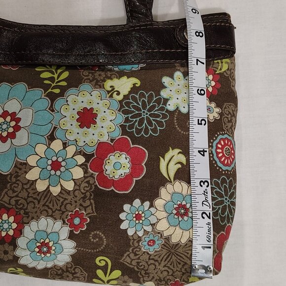 Thirty-One Shoulder Bag Brown Removable Floral Skirt Brown Trim Purse Sachel - Picture 12 of 16